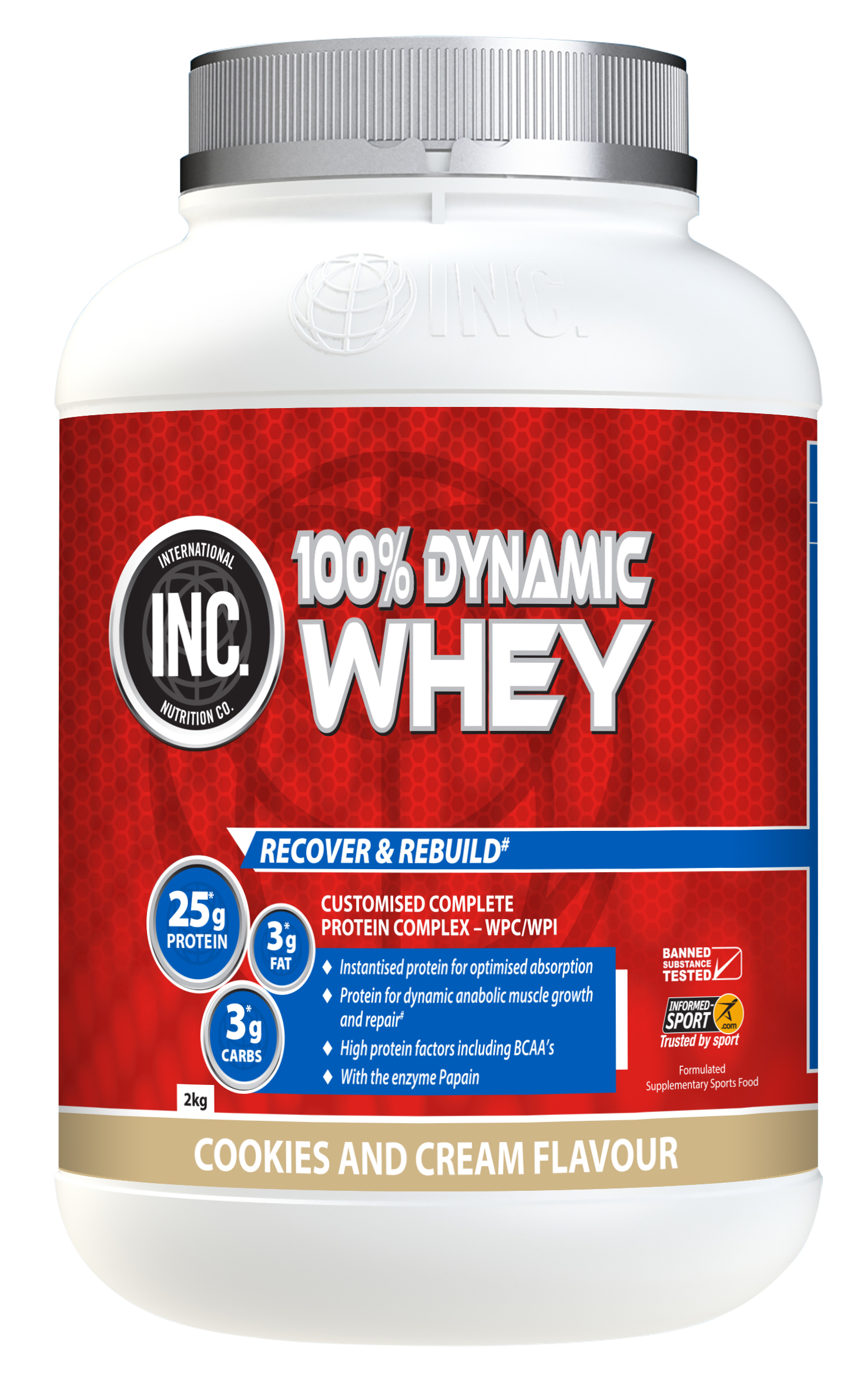 INC 100 Dynamic Whey Cookies and Cream Flavour 2kg